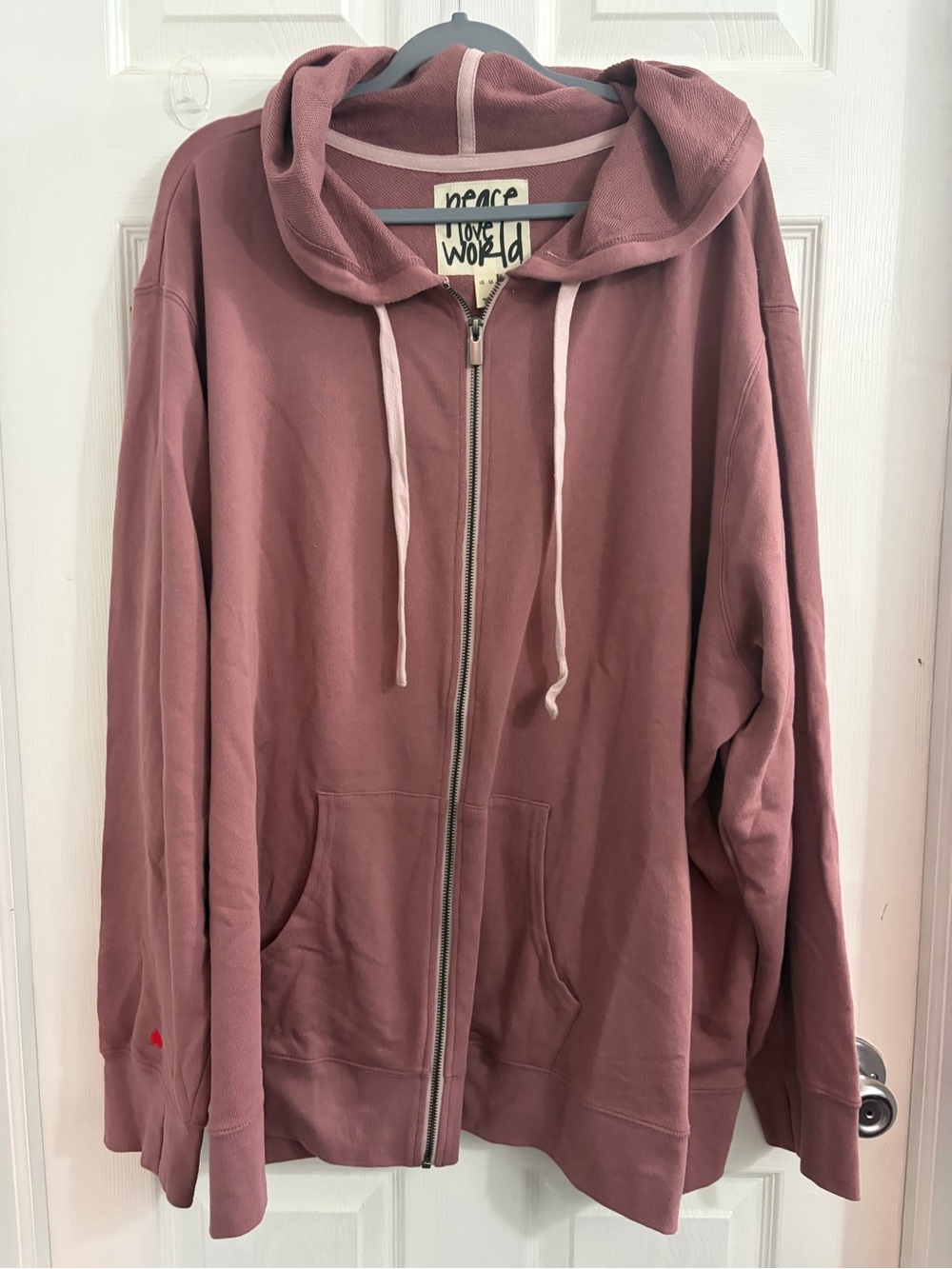 Peace Love World Women's Zip-Up Hoodie Jacket - Dusty Rose size 5X